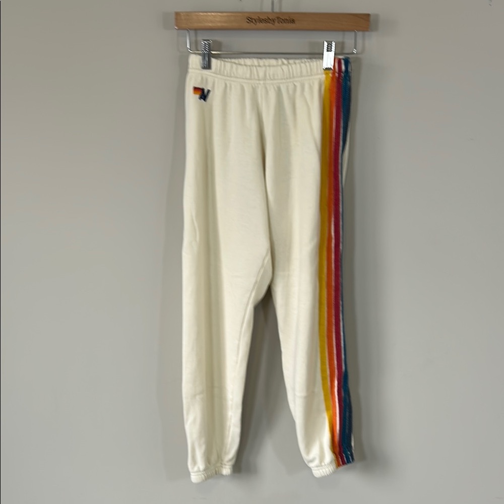 Aviator Nation Cream Pants with Rainbow Stripes - Picture 4 of 16